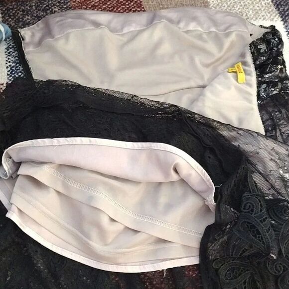 VTG Y2K Black Floral Lace Sequins Strapless Whimsigoth Mini Dress Small - Picture 14 of 15